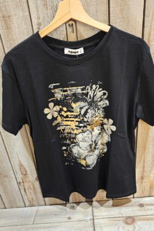 T-shirt Golden Flowers - Noir