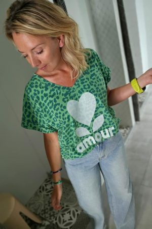 T-shirt Léopard amour - Vert
