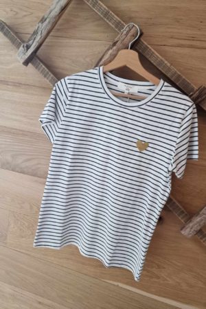T-shirt petit coeur - Rayé Blanc/Bleu marine