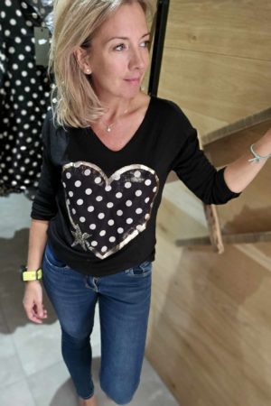 Petit pull Coeur & Pois - Noir