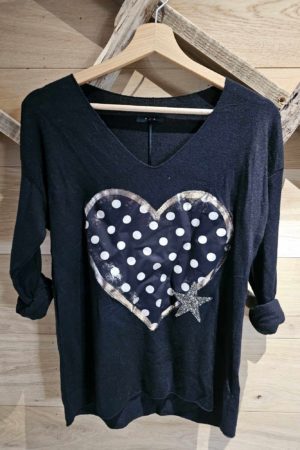 Petit pull Coeur & Pois - Noir