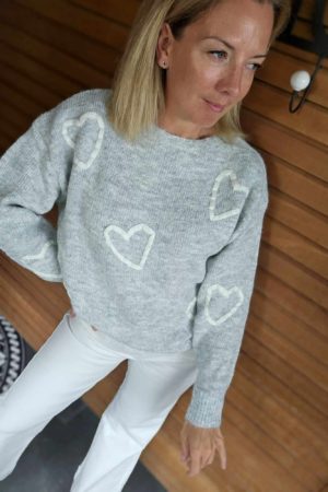 Pull Coeurs - Gris