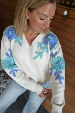 Pull Fleurs - Blanc