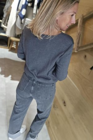 Oraije - Jeans coupe Ankle Wide avec bord - Gris