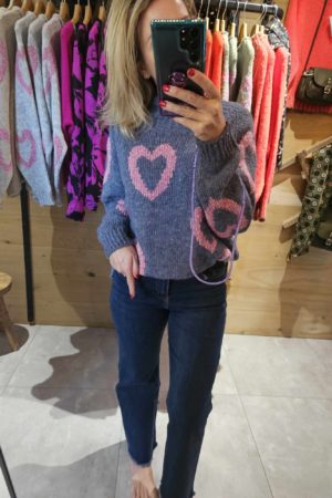 Pull Hearts - Bleu jeans