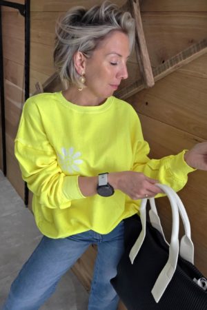 Sweat Fleur - Jaune fluo