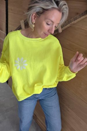 Sweat Fleur - Jaune fluo