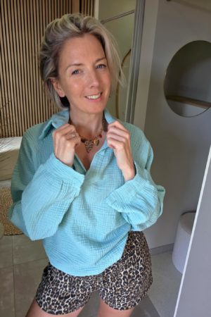 Blouse en gaze de coton - Turquoise