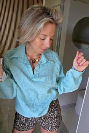 Blouse en gaze de coton - Turquoise