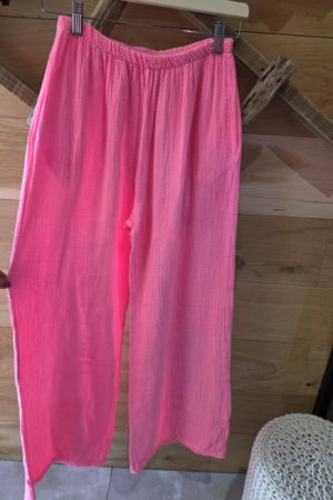 Pantalon gaze de coton - Rose fluo