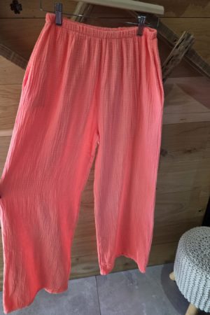 Pantalon gaze de coton - Corail fluo