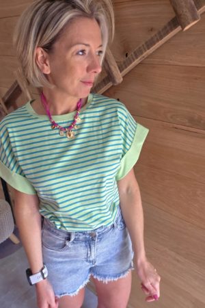 T-shirt ligné - Vert/Turquoise