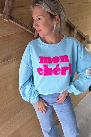 Sweat Mon Chéri - Bleu Turquoise