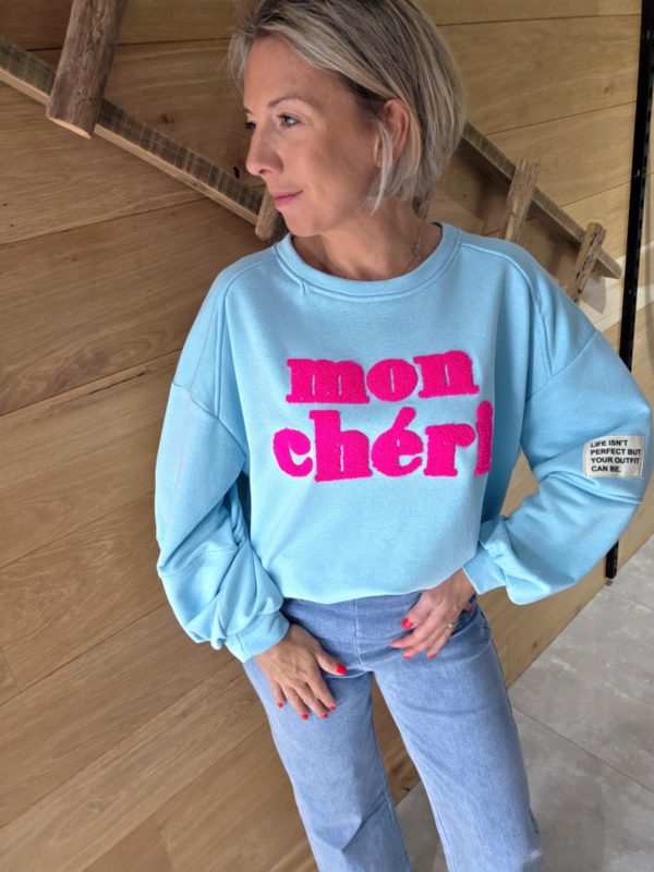 Sweat Mon Chéri - Bleu Turquoise