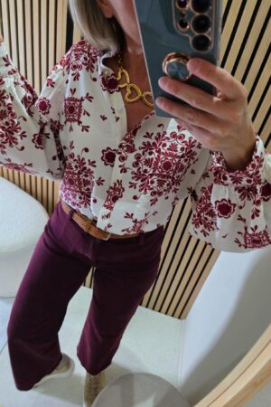 Jeans droit avec ceinture - Bordeaux