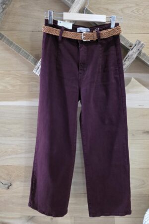 Jeans droit avec ceinture - Bordeaux