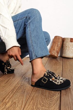 Mules noires Léopard