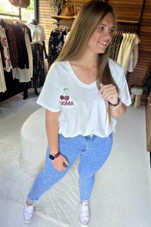 Lilie Plus - T-shirt Amour&Cerise - Blanc/Bordeaux