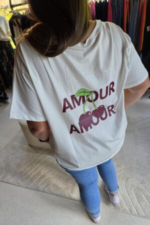 Lilie Plus - T-shirt Amour&Cerise - Blanc/Bordeaux