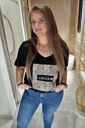 Lilie Plus - T-shirt Amour&Léopard - Noir