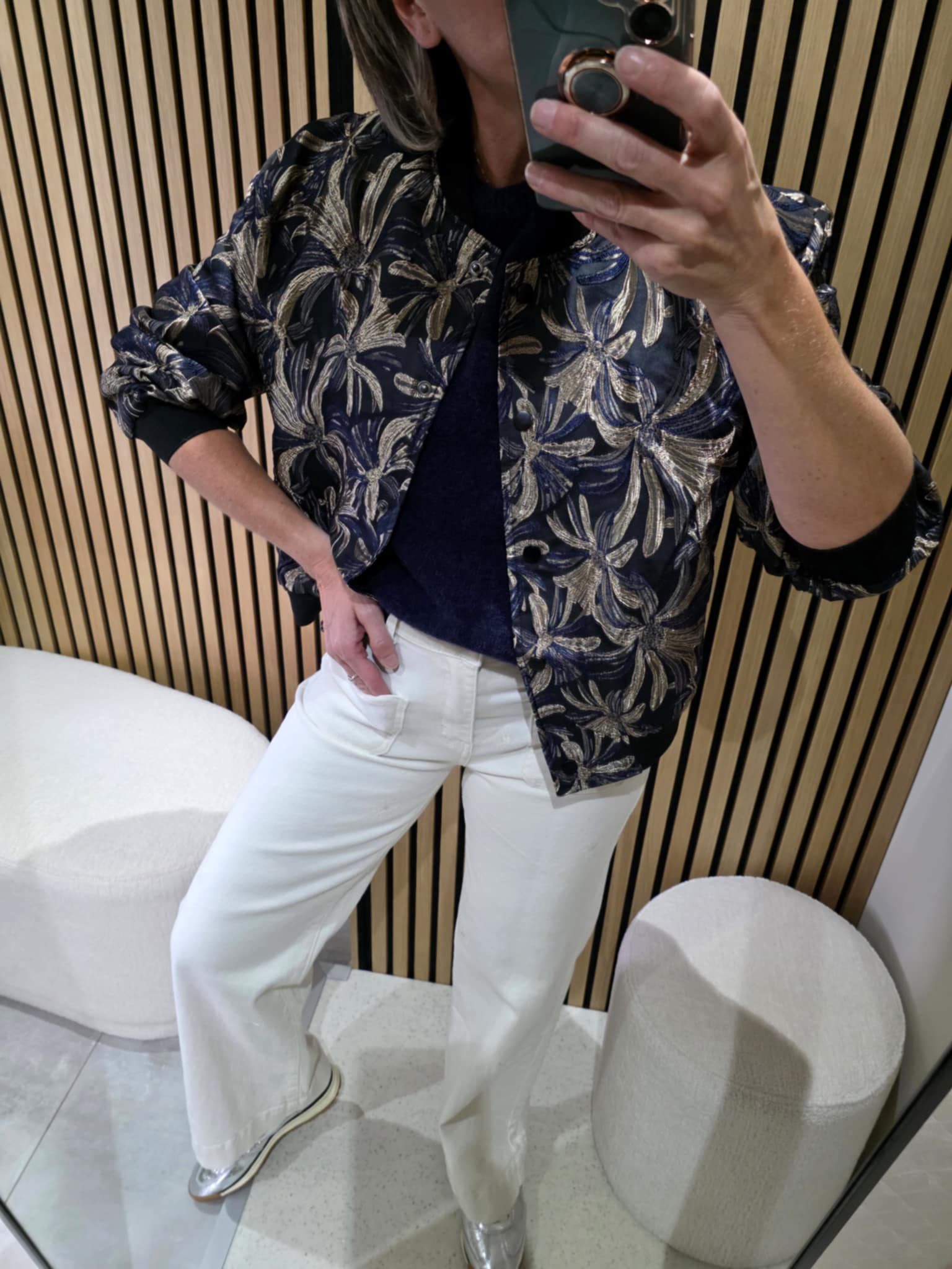 Bomber chic fleuri - Bleu/Doré