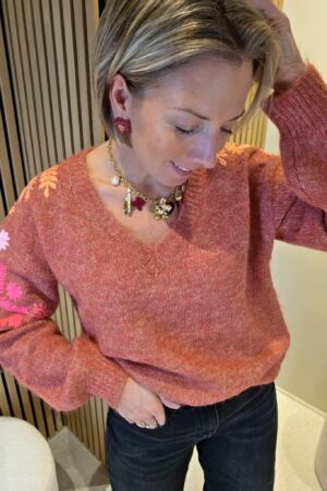 Pull brodé Livia - Terracotta