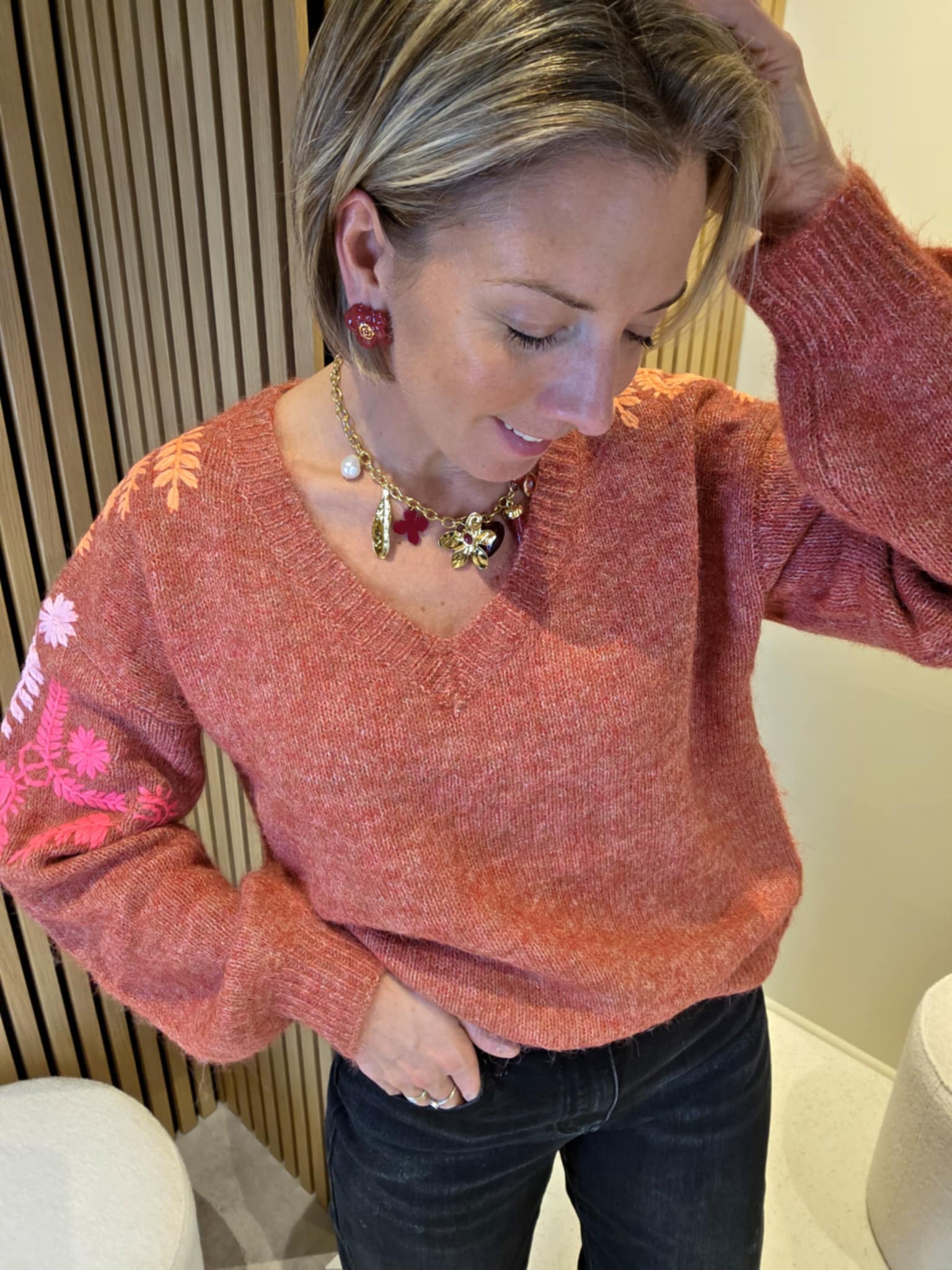 Pull brodé Livia - Terracotta