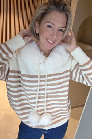 Pull rayé Daniela - Écru/Camel