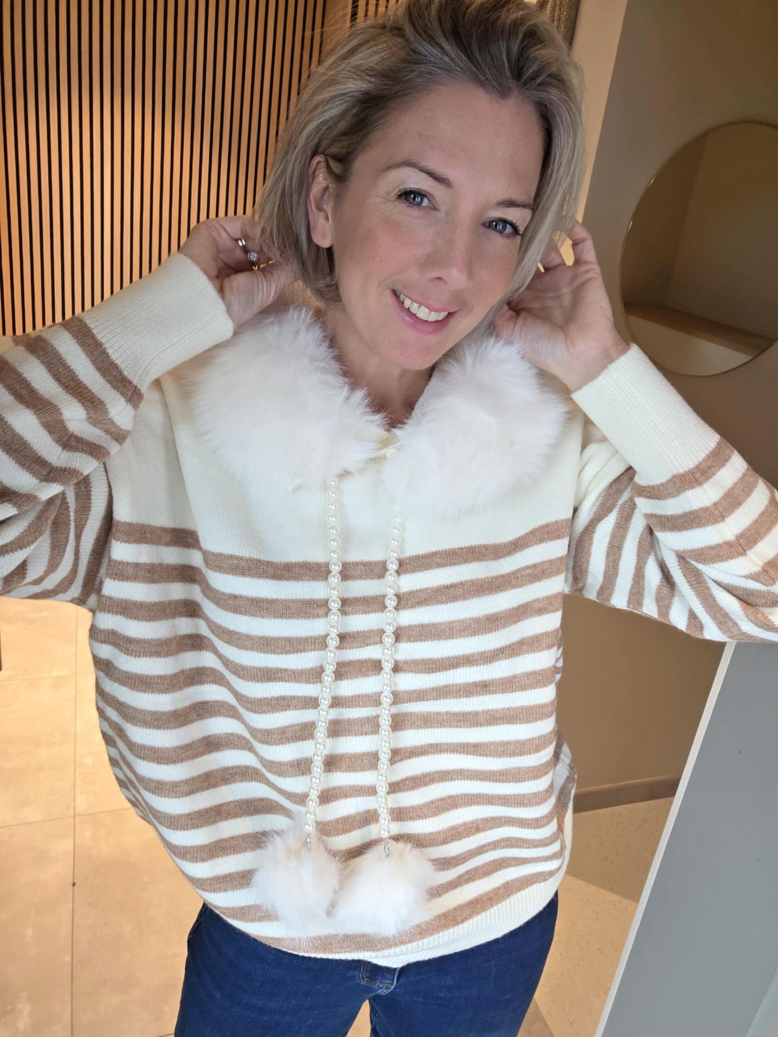 Pull rayé Daniela - Écru/Camel