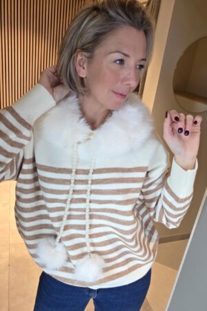 Pull rayé Daniela - Écru/Camel