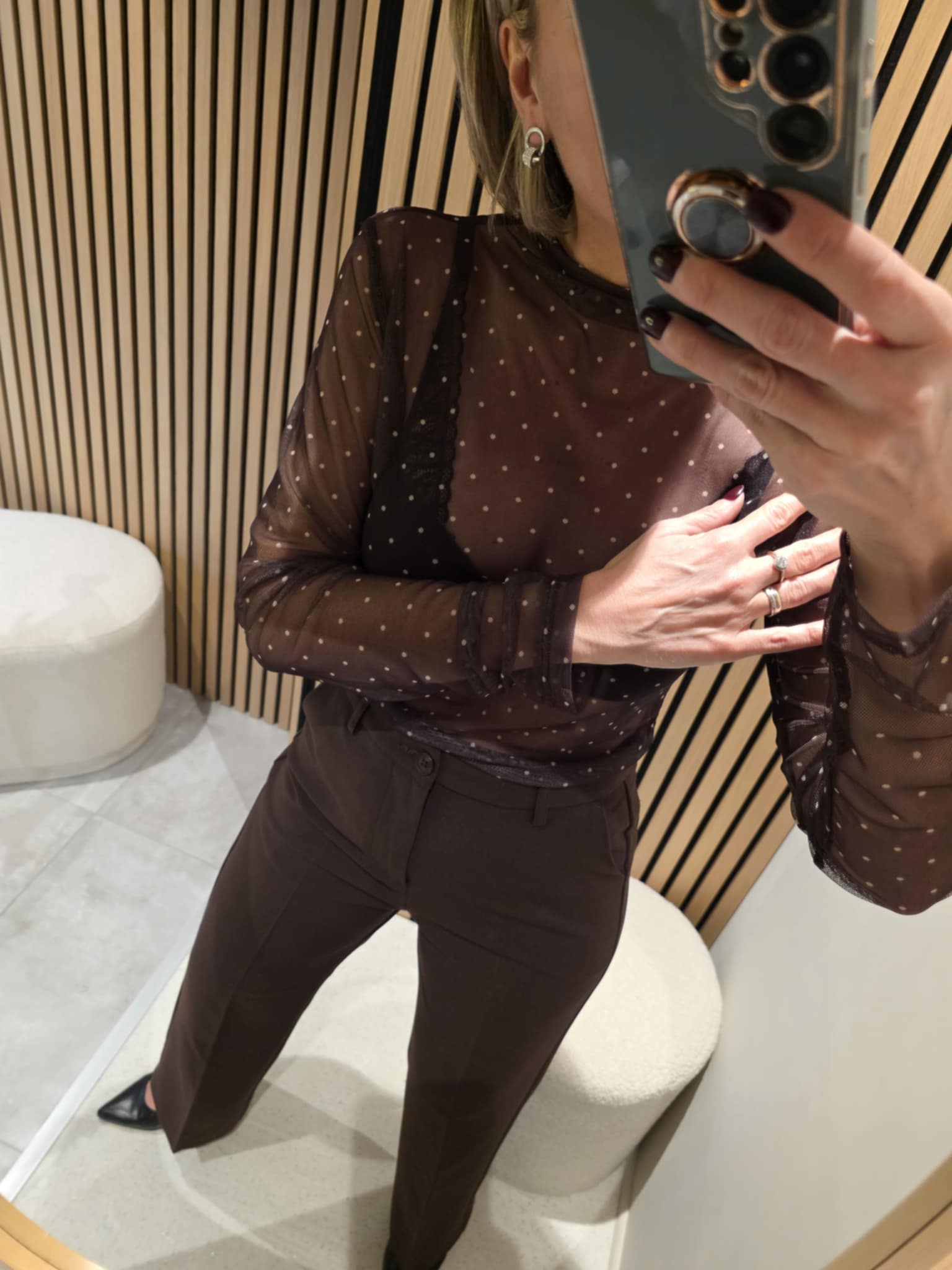 Blouse voile petits pois - Marron