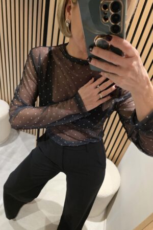 Blouse voile petits pois - Noir