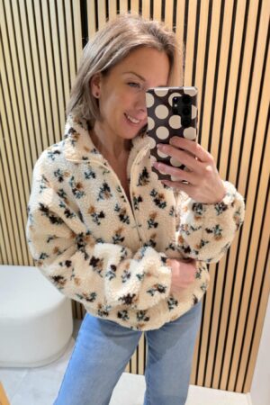 GILET Polar Zippé - Écru fleuri