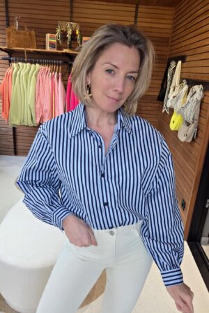 Chemisier ligné Nathéa - Bleu