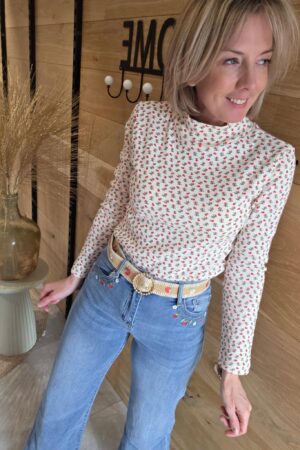 Jeans brodé avec ceinture - Bleu