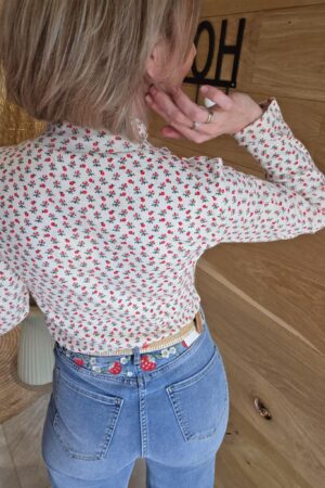 Jeans brodé avec ceinture - Bleu