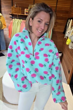 Sweat polaire - Turquoise&Fleurs