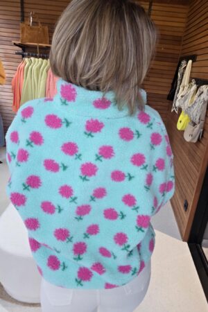 Sweat polaire - Turquoise&Fleurs