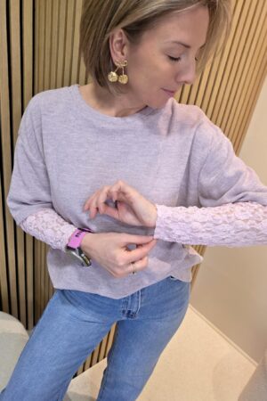 Pull 2en1 avec manches dentelle - Rose