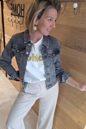 Veste en jean avec liseré - Gris foncé