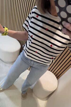 T-shirt Rayé&Coeurs - Blanc/Noir