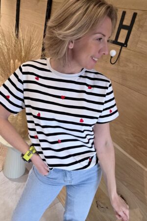 T-shirt Rayé&Coeurs - Blanc/Noir