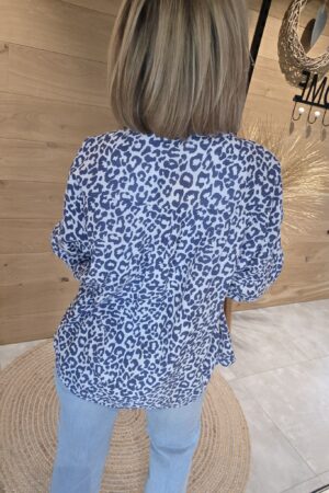 Chemise gaze de coton - Léopard Bleu marine