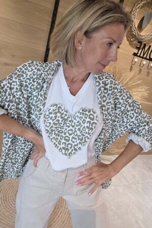 Chemise gaze de coton - Léopard Kaki