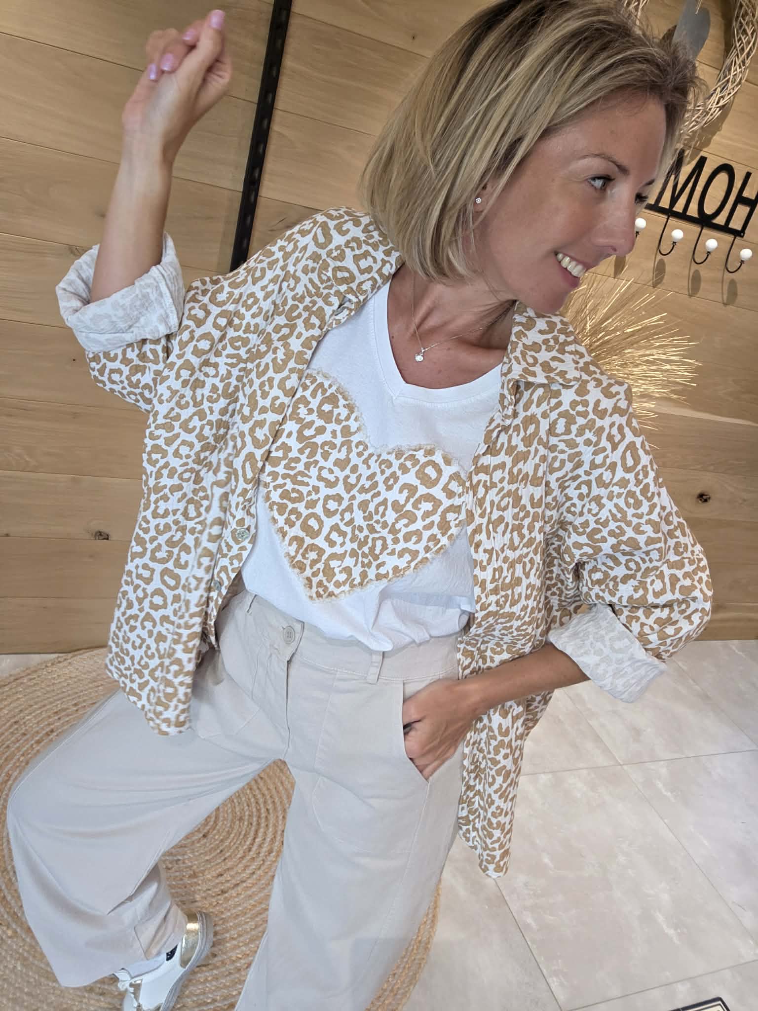 Chemise gaze de coton - Léopard Camel