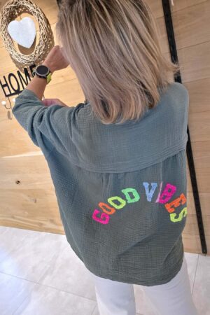 Chemise gaze de coton - Good Vibes - Kaki