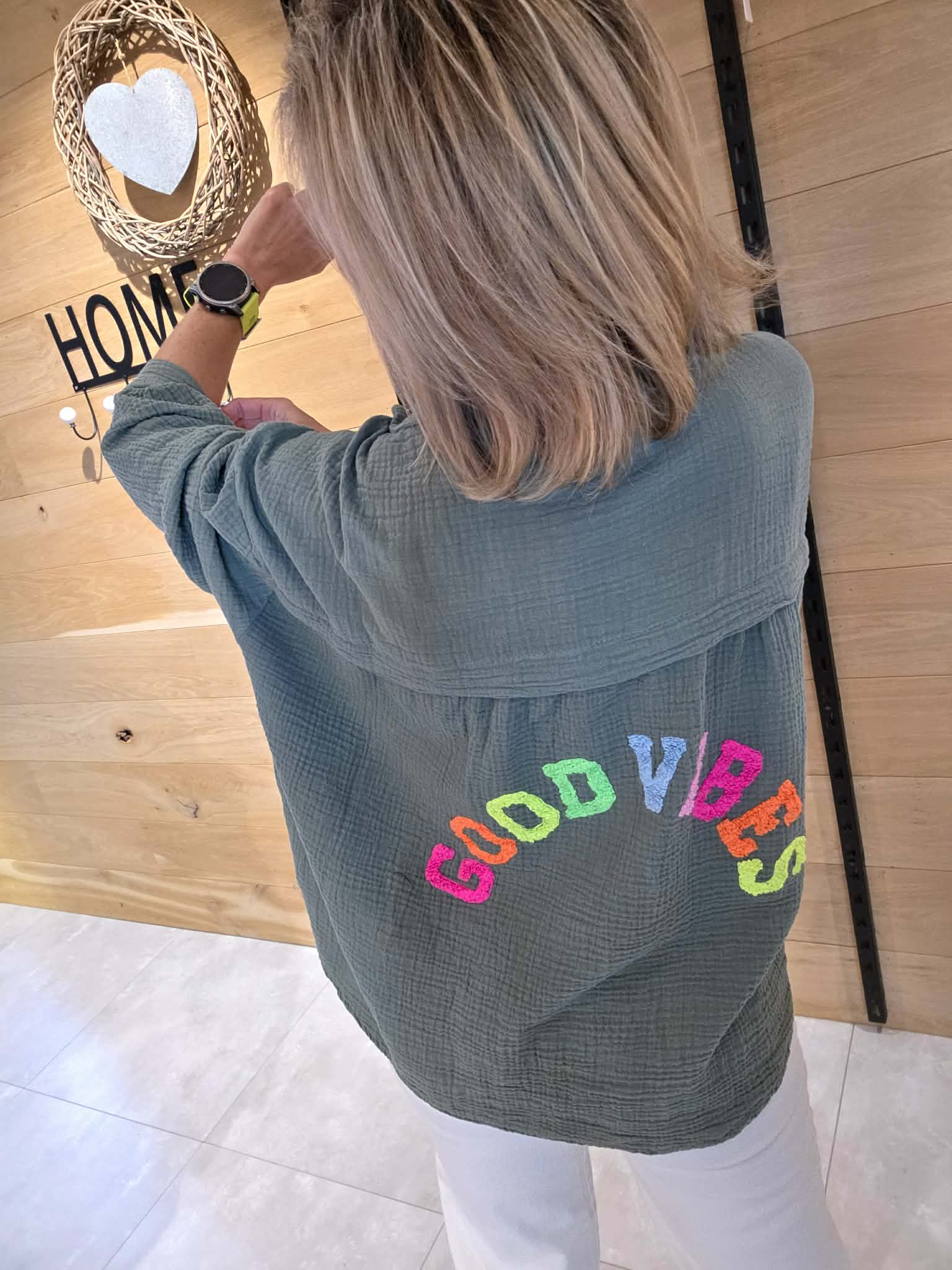 Chemise gaze de coton - Good Vibes - Kaki