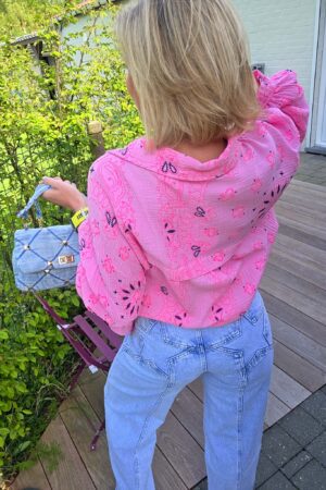 Chemisier gaze de coton imprimée - Rose