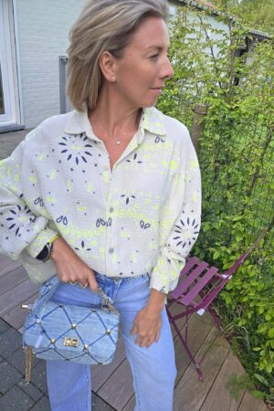 Chemisier gaze de coton imprimée - Beige