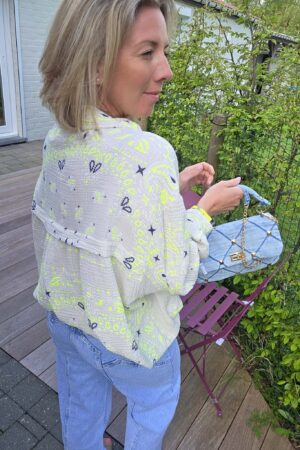 Chemisier gaze de coton imprimée - Beige